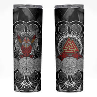 Viking Berserker and Valknut Norse Mythology Skinny Tumbler Red and Black Celtic Knotwork Art