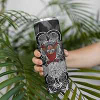 Viking Berserker and Valknut Norse Mythology Skinny Tumbler Red and Black Celtic Knotwork Art