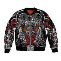 Viking Berserker and Valknut Norse Mythology Sleeve Zip Bomber Jacket Red and Black Celtic Knotwork Art