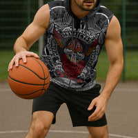 Viking Berserker and Valknut Norse Mythology Sleeveless Hoodie Red and Black Celtic Knotwork Art