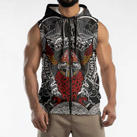 Viking Berserker and Valknut Norse Mythology Sleeveless Zip Hoodie Red and Black Celtic Knotwork Art