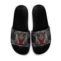 Viking Berserker and Valknut Norse Mythology Slide Sandals Red and Black Celtic Knotwork Art