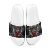 Viking Berserker and Valknut Norse Mythology Slide Sandals Red and Black Celtic Knotwork Art