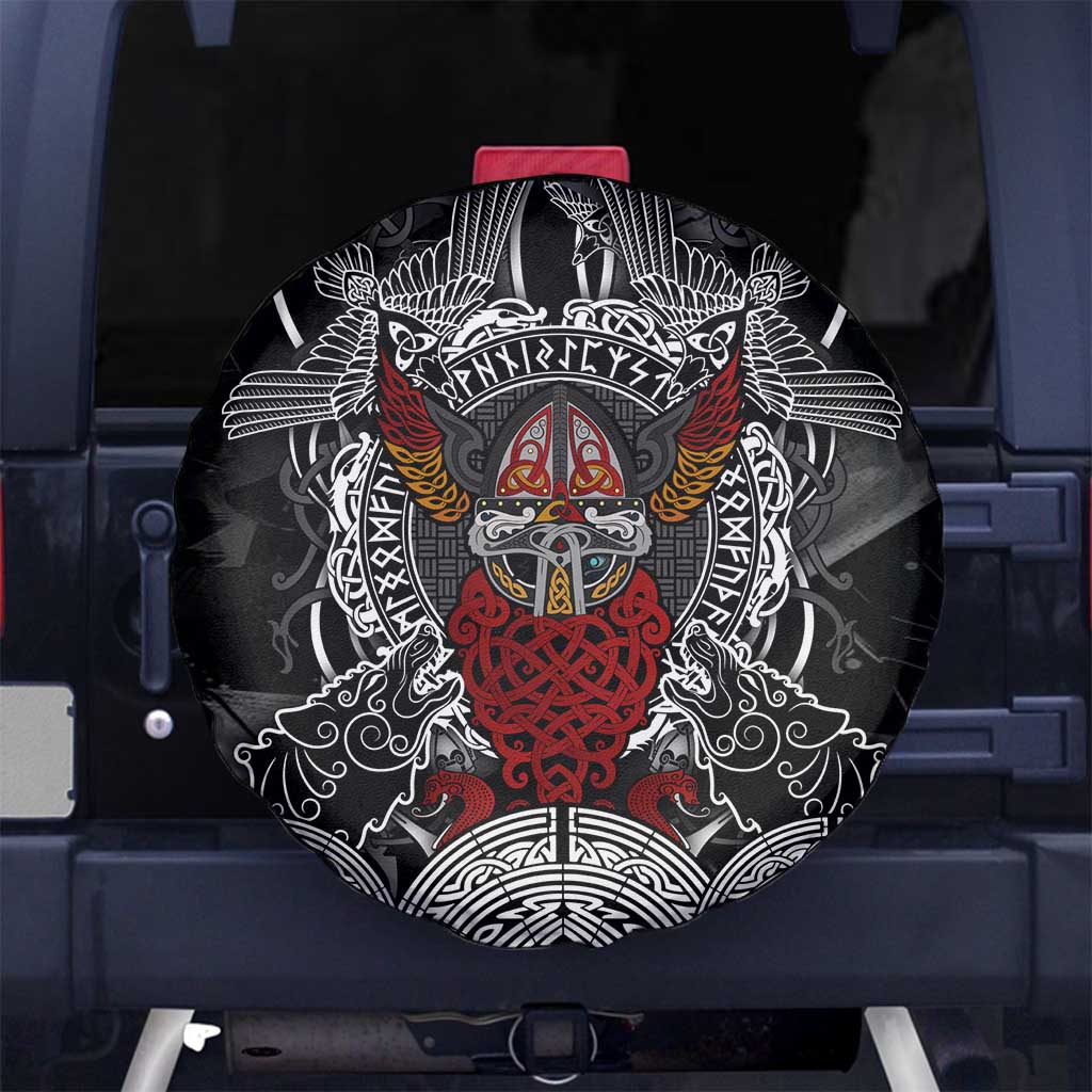 Viking Berserker and Valknut Norse Mythology Spare Tire Cover Red and Black Celtic Knotwork Art