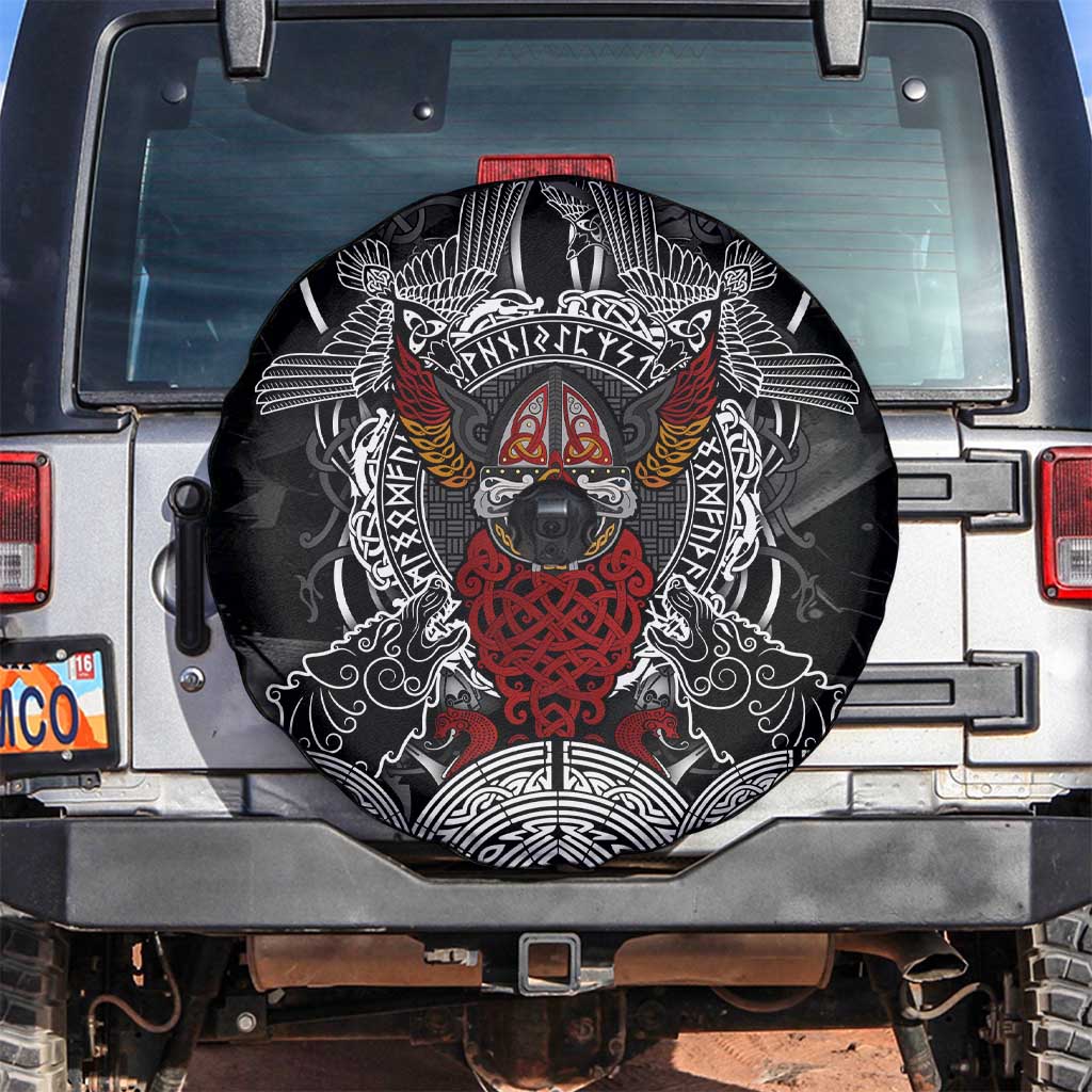 Viking Berserker and Valknut Norse Mythology Spare Tire Cover Red and Black Celtic Knotwork Art
