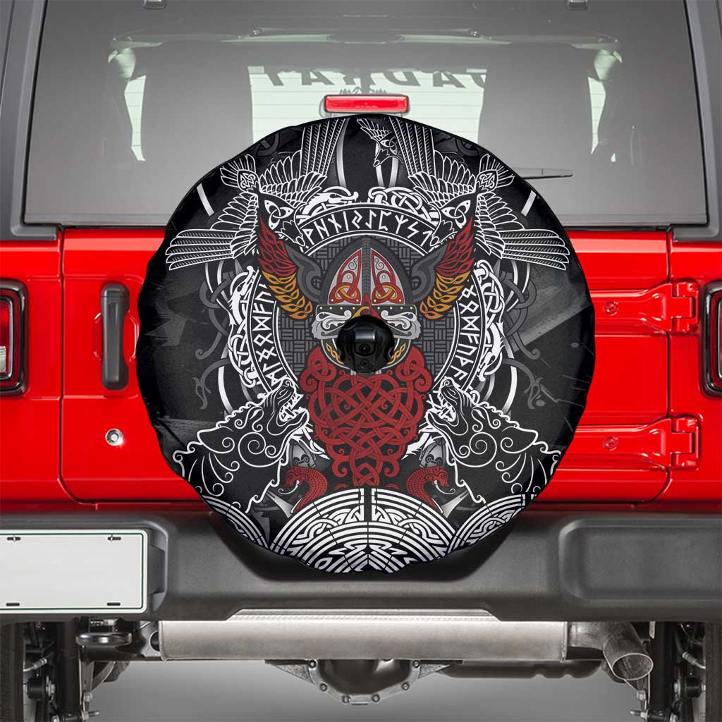 Viking Berserker and Valknut Norse Mythology Spare Tire Cover Red and Black Celtic Knotwork Art