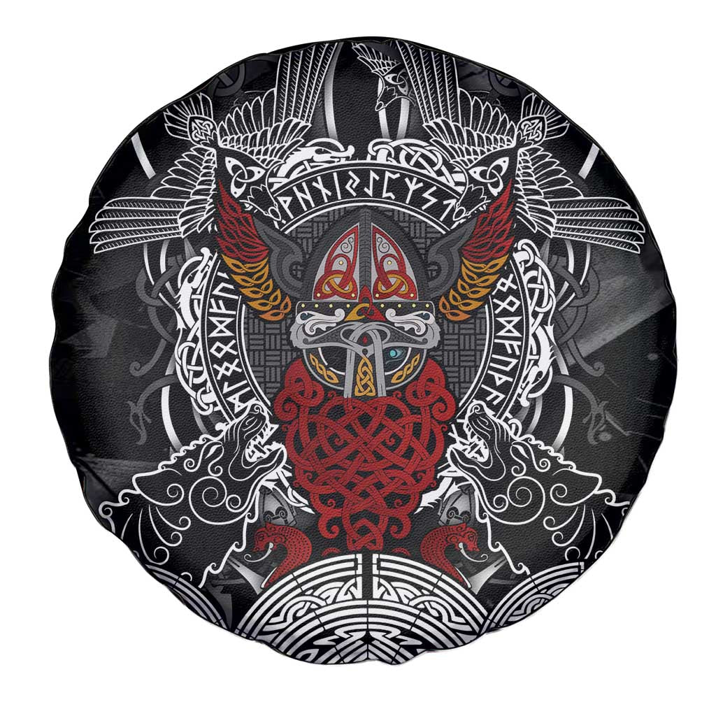 Viking Berserker and Valknut Norse Mythology Spare Tire Cover Red and Black Celtic Knotwork Art