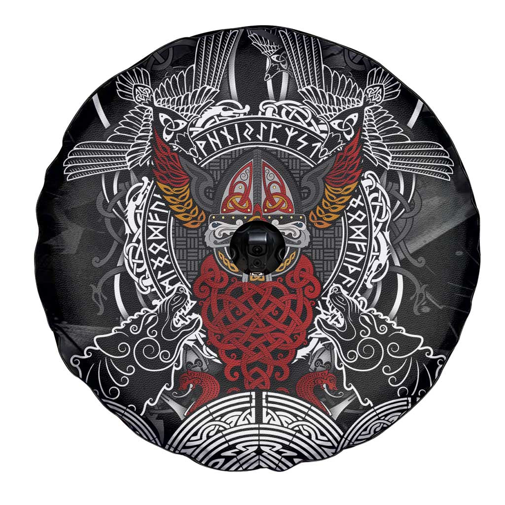 Viking Berserker and Valknut Norse Mythology Spare Tire Cover Red and Black Celtic Knotwork Art