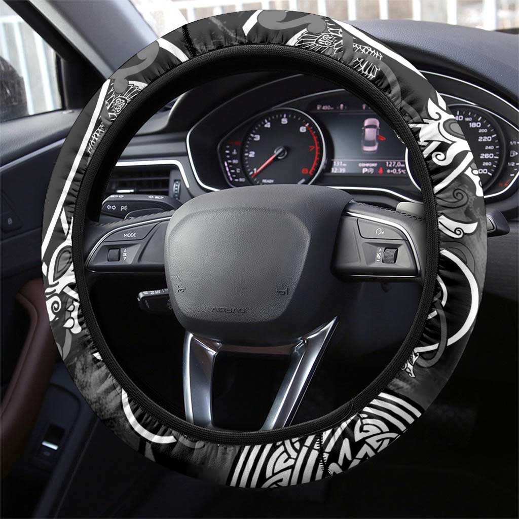 Viking Berserker and Valknut Norse Mythology Steering Wheel Cover Red and Black Celtic Knotwork Art