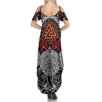 Viking Berserker and Valknut Norse Mythology Summer Maxi Dress Red and Black Celtic Knotwork Art