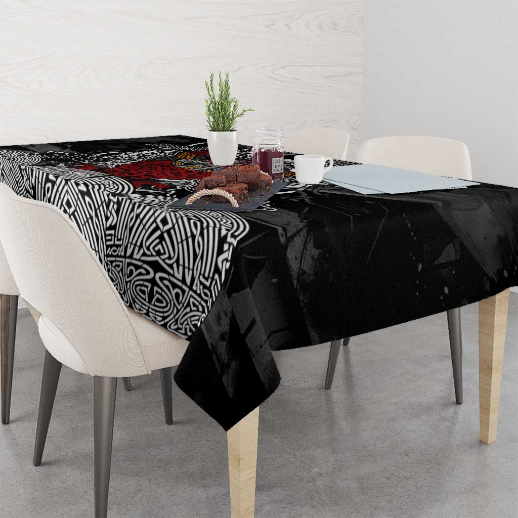 Viking Berserker and Valknut Norse Mythology Tablecloth Red and Black Celtic Knotwork Art