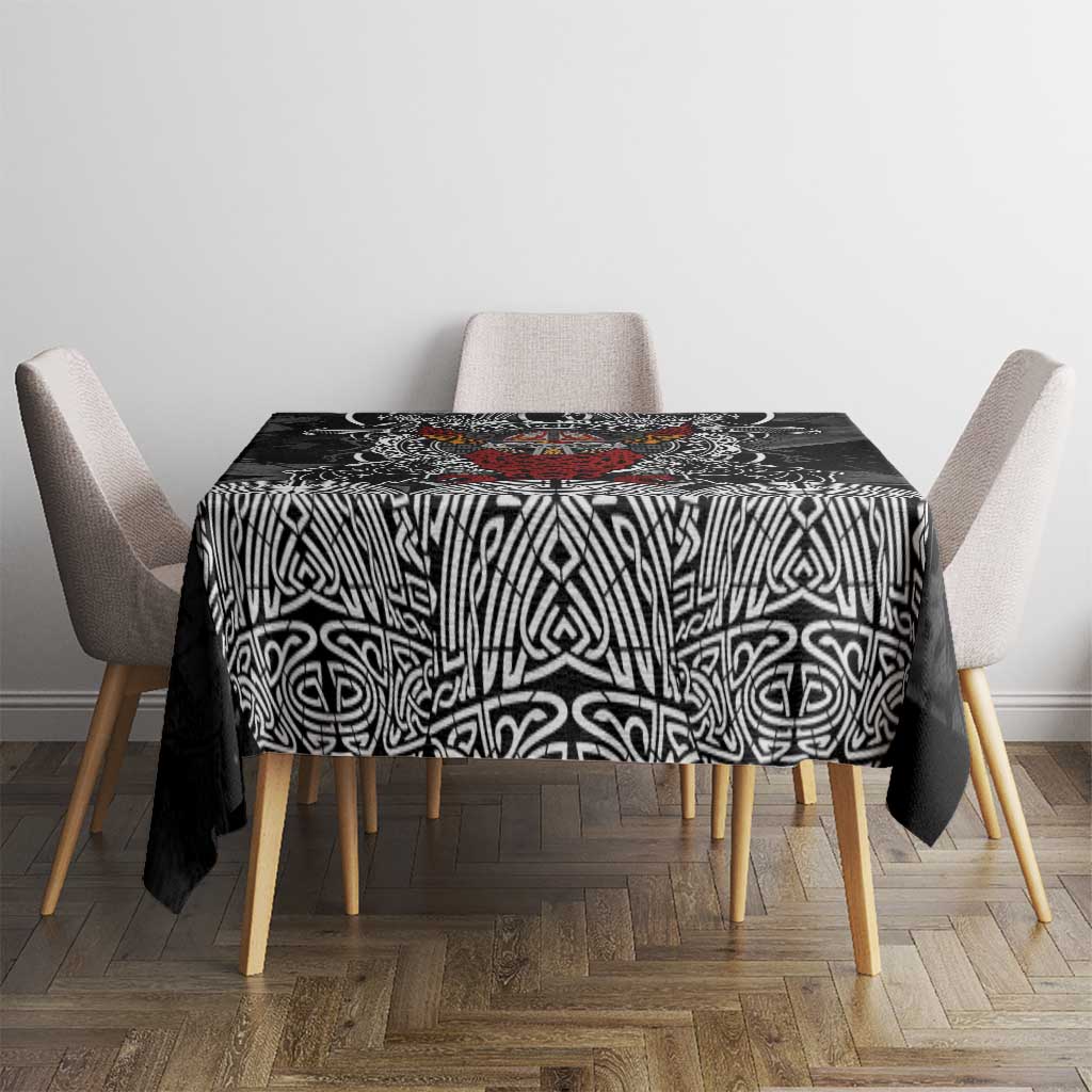 Viking Berserker and Valknut Norse Mythology Tablecloth Red and Black Celtic Knotwork Art