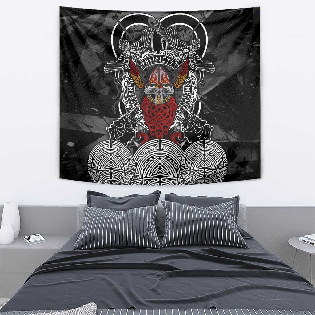 Viking Berserker and Valknut Norse Mythology Tapestry Red and Black Celtic Knotwork Art