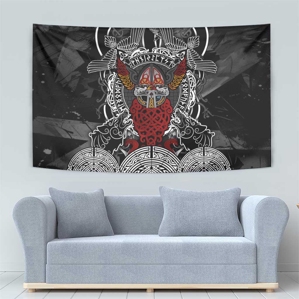 Viking Berserker and Valknut Norse Mythology Tapestry Red and Black Celtic Knotwork Art