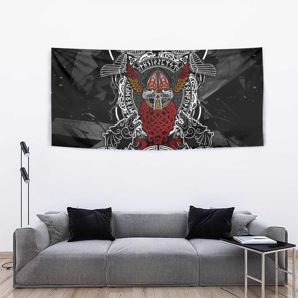 Viking Berserker and Valknut Norse Mythology Tapestry Red and Black Celtic Knotwork Art