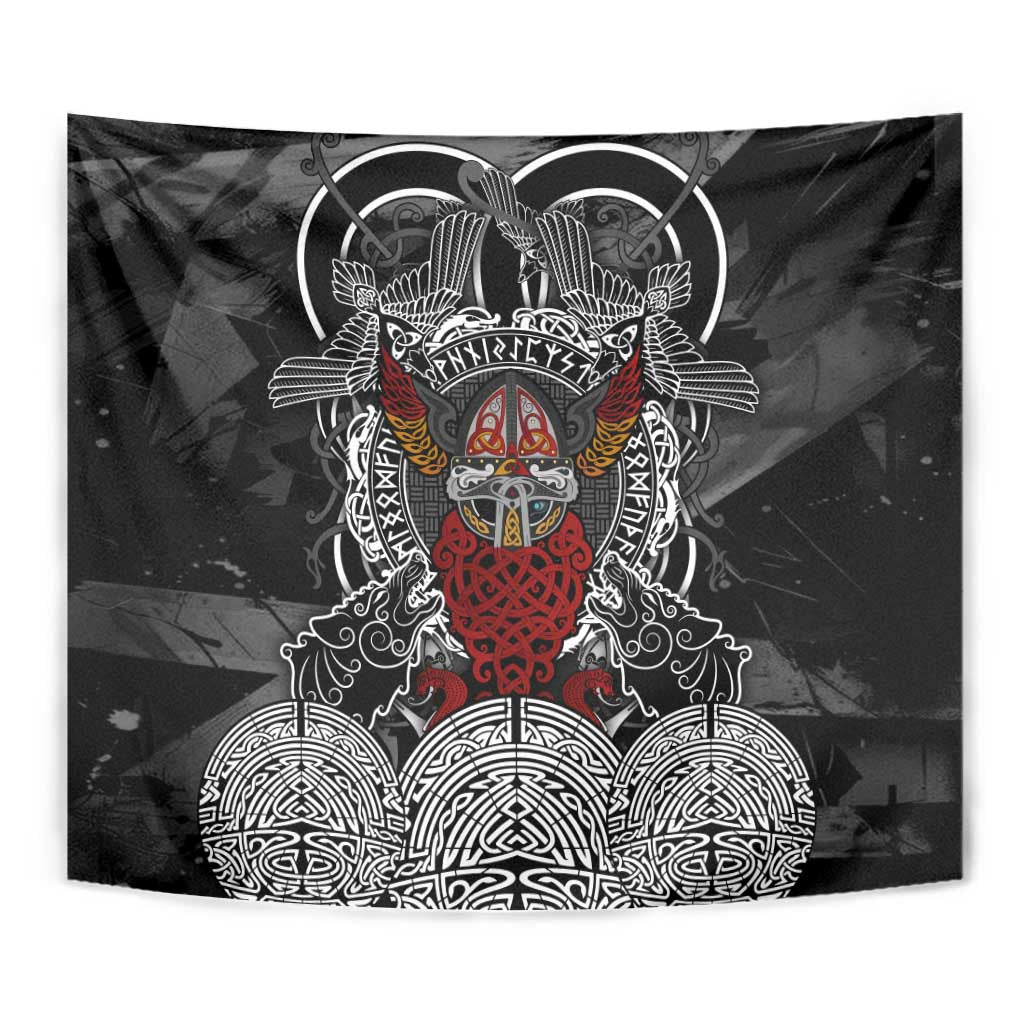 Viking Berserker and Valknut Norse Mythology Tapestry Red and Black Celtic Knotwork Art