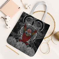 Viking Berserker and Valknut Norse Mythology Tote Bag Red and Black Celtic Knotwork Art
