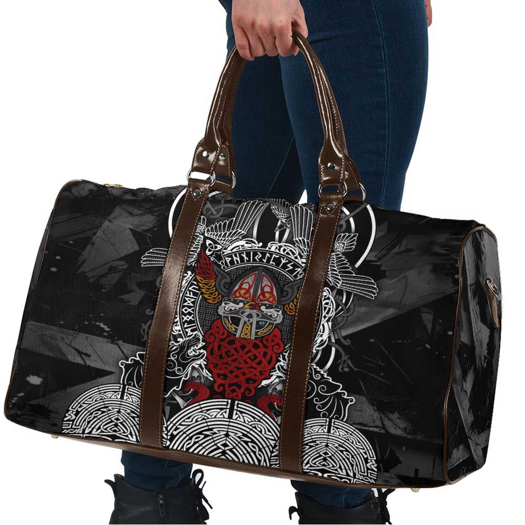 Viking Berserker and Valknut Norse Mythology Travel Bag Red and Black Celtic Knotwork Art