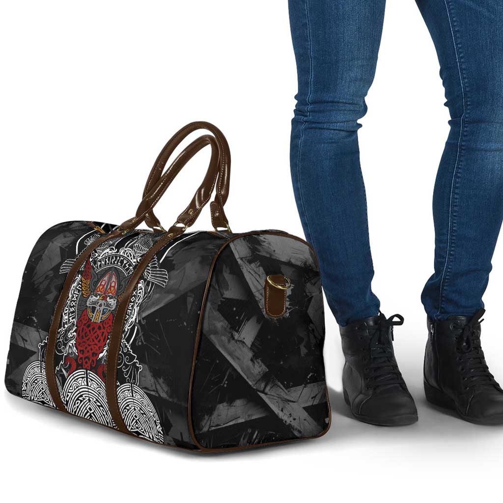Viking Berserker and Valknut Norse Mythology Travel Bag Red and Black Celtic Knotwork Art