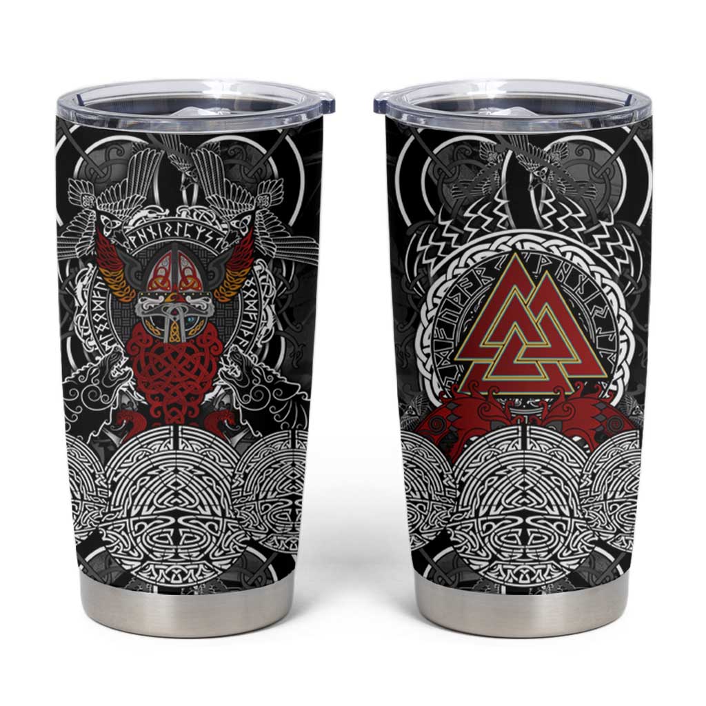Viking Berserker and Valknut Norse Mythology Tumbler Cup Red and Black Celtic Knotwork Art
