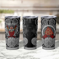 Viking Berserker and Valknut Norse Mythology Tumbler Cup Red and Black Celtic Knotwork Art