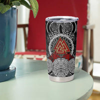 Viking Berserker and Valknut Norse Mythology Tumbler Cup Red and Black Celtic Knotwork Art
