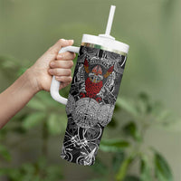 Viking Berserker and Valknut Norse Mythology Tumbler With Handle Red and Black Celtic Knotwork Art