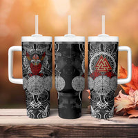 Viking Berserker and Valknut Norse Mythology Tumbler With Handle Red and Black Celtic Knotwork Art