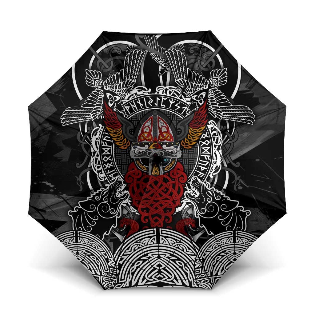 Viking Berserker and Valknut Norse Mythology Umbrella Red and Black Celtic Knotwork Art