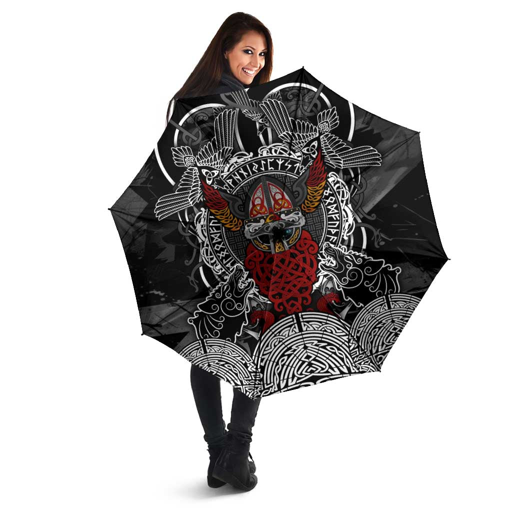 Viking Berserker and Valknut Norse Mythology Umbrella Red and Black Celtic Knotwork Art