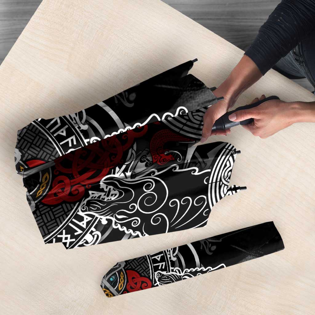 Viking Berserker and Valknut Norse Mythology Umbrella Red and Black Celtic Knotwork Art