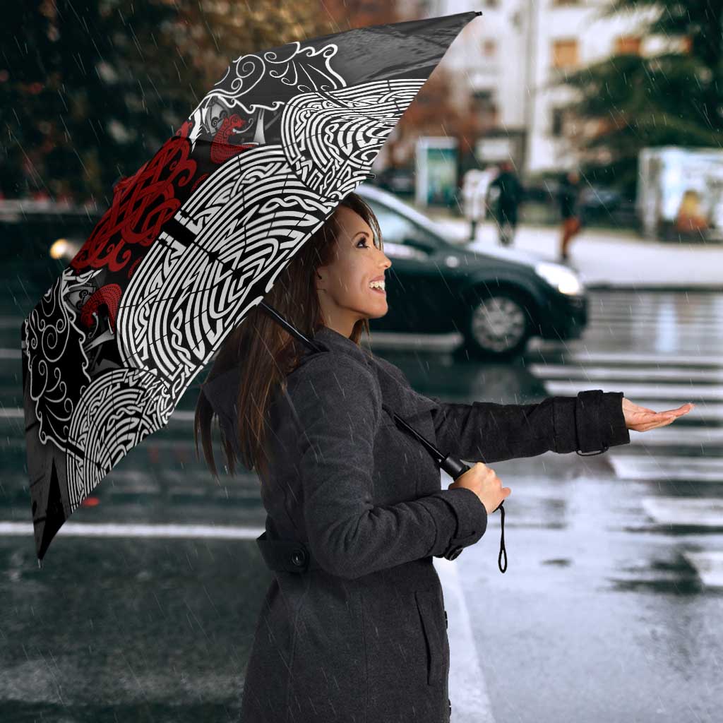 Viking Berserker and Valknut Norse Mythology Umbrella Red and Black Celtic Knotwork Art