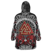 Viking Berserker and Valknut Norse Mythology Wearable Blanket Hoodie Red and Black Celtic Knotwork Art
