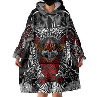 Viking Berserker and Valknut Norse Mythology Wearable Blanket Hoodie Red and Black Celtic Knotwork Art