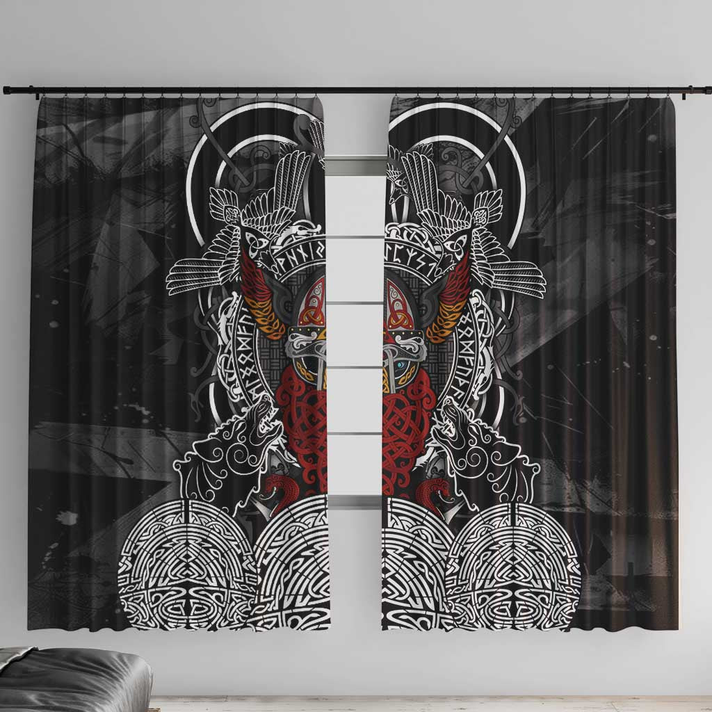 Viking Berserker and Valknut Norse Mythology Window Curtain Red and Black Celtic Knotwork Art