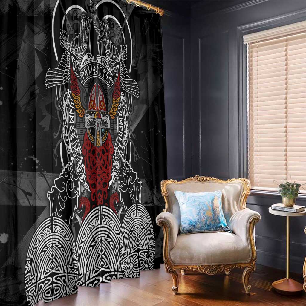 Viking Berserker and Valknut Norse Mythology Window Curtain Red and Black Celtic Knotwork Art
