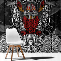 Viking Berserker and Valknut Norse Mythology Window Curtain Red and Black Celtic Knotwork Art