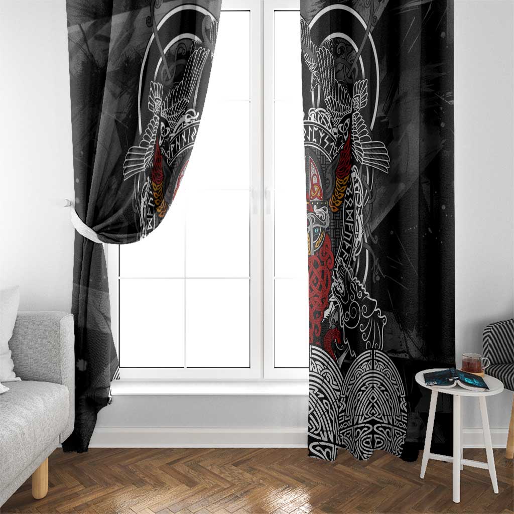 Viking Berserker and Valknut Norse Mythology Window Curtain Red and Black Celtic Knotwork Art