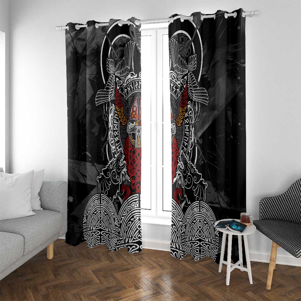 Viking Berserker and Valknut Norse Mythology Window Curtain Red and Black Celtic Knotwork Art