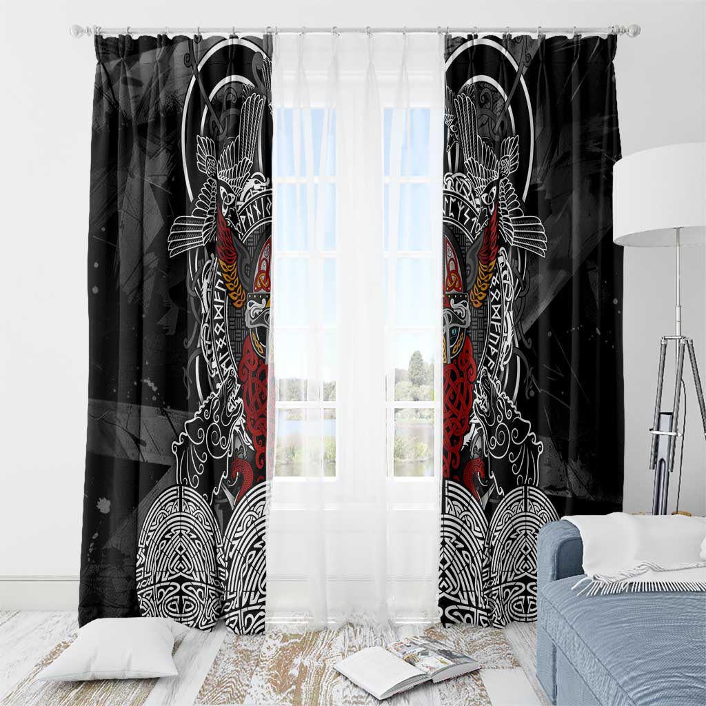 Viking Berserker and Valknut Norse Mythology Window Curtain Red and Black Celtic Knotwork Art