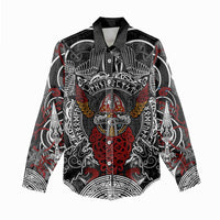 Viking Berserker and Valknut Norse Mythology Women Casual Shirt Red and Black Celtic Knotwork Art
