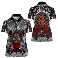 Viking Berserker and Valknut Norse Mythology Women Polo Shirt Red and Black Celtic Knotwork Art