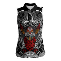 Viking Berserker and Valknut Norse Mythology Women Sleeveless Polo Shirt Red and Black Celtic Knotwork Art