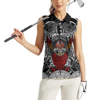 Viking Berserker and Valknut Norse Mythology Women Sleeveless Polo Shirt Red and Black Celtic Knotwork Art