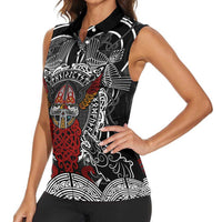 Viking Berserker and Valknut Norse Mythology Women Sleeveless Polo Shirt Red and Black Celtic Knotwork Art