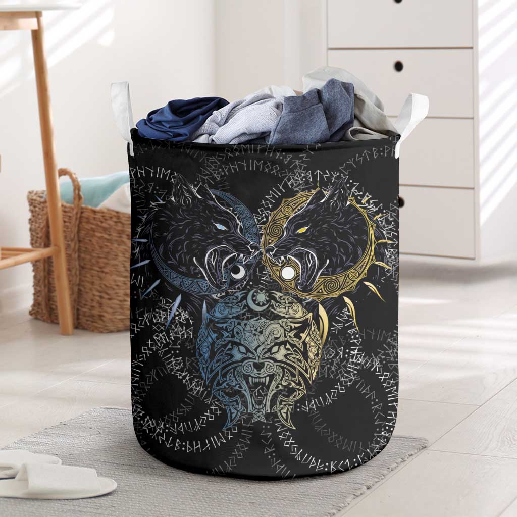 Skoll and Hati Norse Mythology Laundry Basket Viking Dual Moon Celtic Line Art
