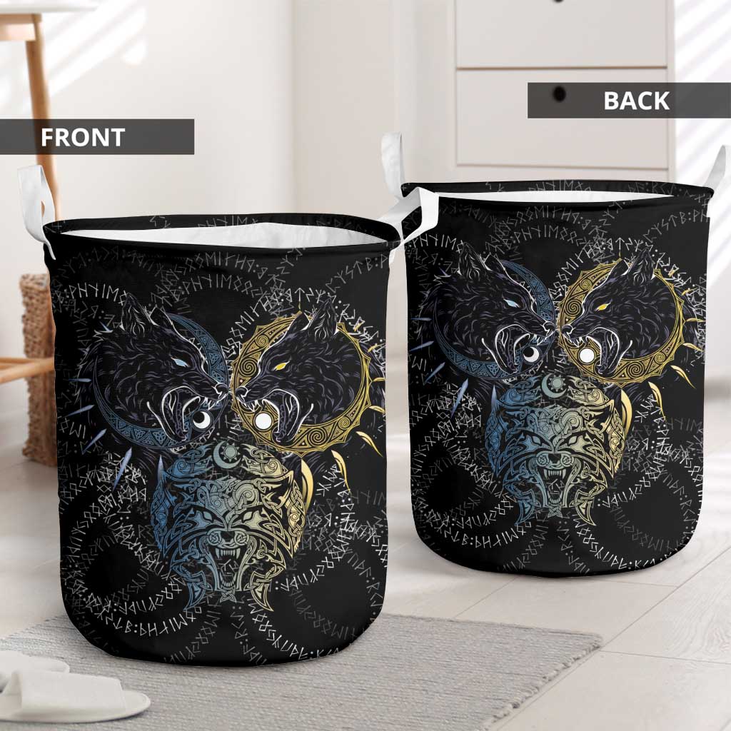 Skoll and Hati Norse Mythology Laundry Basket Viking Dual Moon Celtic Line Art