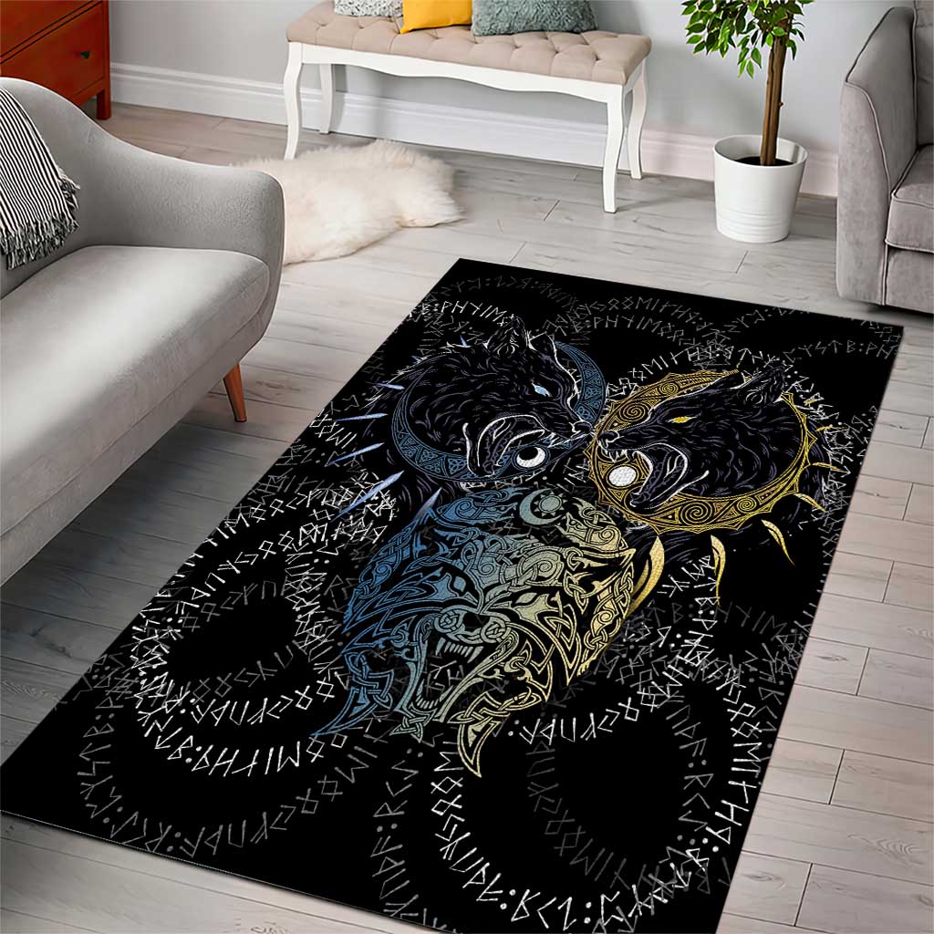 Skoll and Hati Norse Mythology Area Rug Viking Dual Moon Celtic Line Art