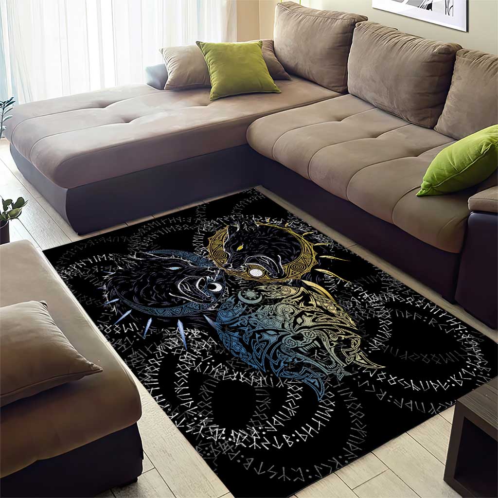 Skoll and Hati Norse Mythology Area Rug Viking Dual Moon Celtic Line Art