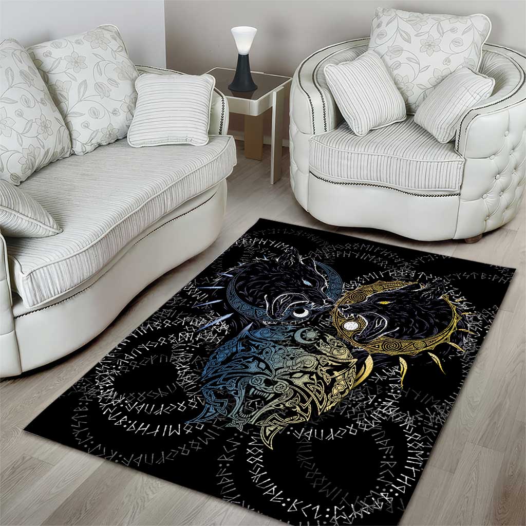 Skoll and Hati Norse Mythology Area Rug Viking Dual Moon Celtic Line Art